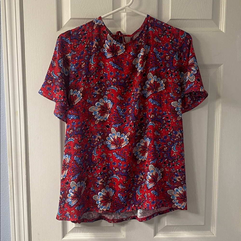 Loft Red Paisley Short Sleeve Blouse